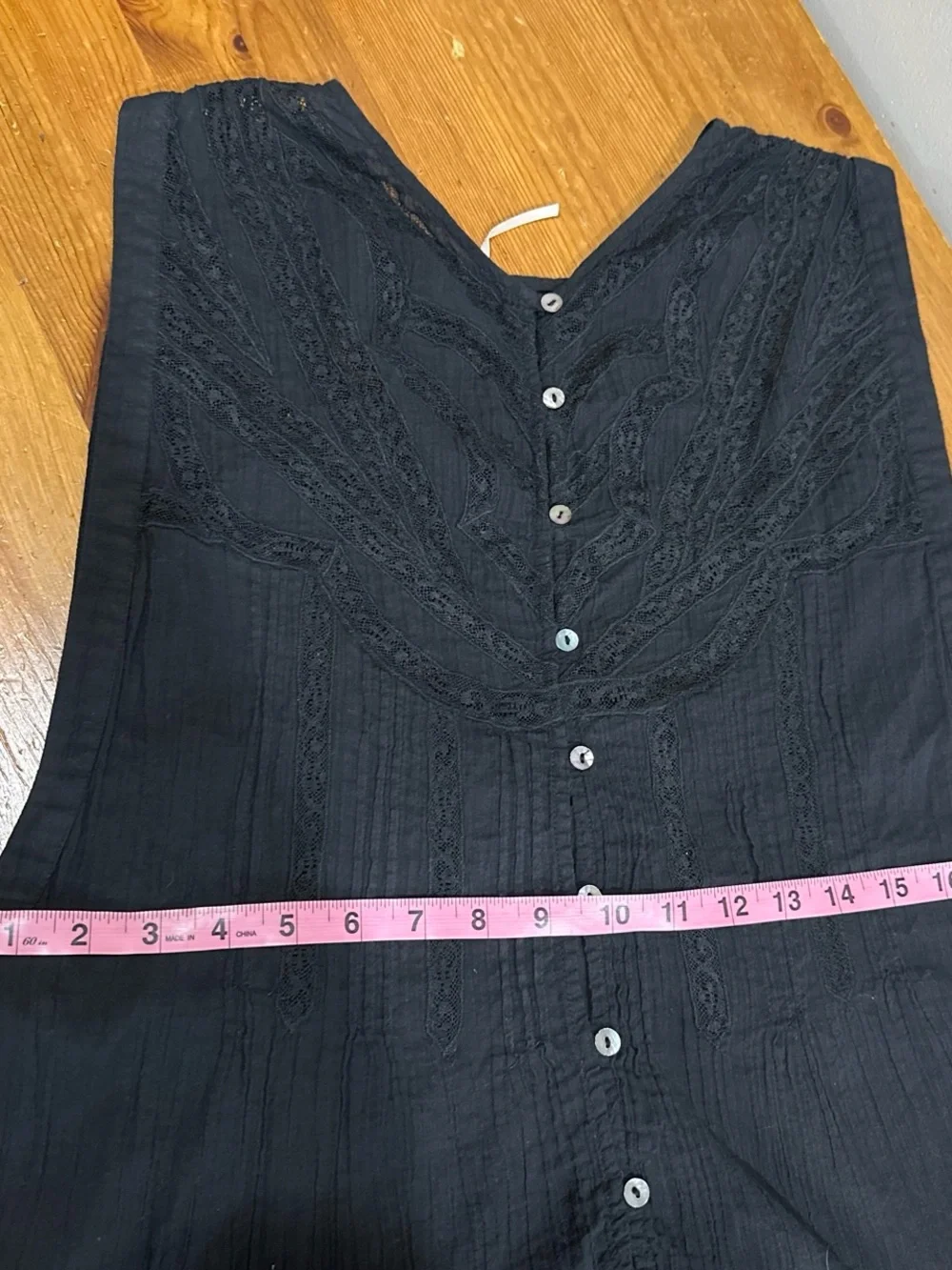Free People Black Lace-Trim Sleeveless Mini Dress 100%Cotton